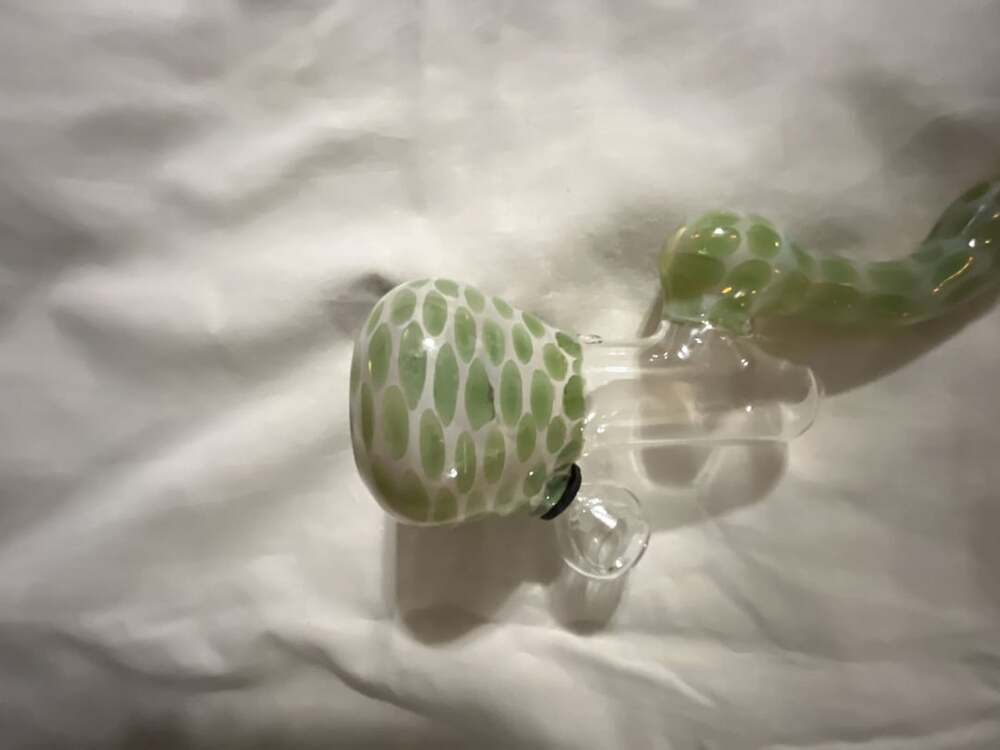 Handmade Green and White Patterned Glass Bubbler Piece - Picture 6 of 6